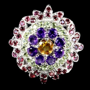 925 Sterling Silver Ring Round Citrine Amethyst Peridot Gemstone Jewelry Size 8 - Picture 1 of 14