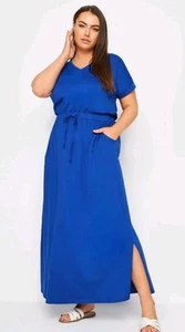 YOURS Size 18 Long Blue Maxi T-Shirt Summer Dress with Pockets & Tie Waist - Picture 1 of 5