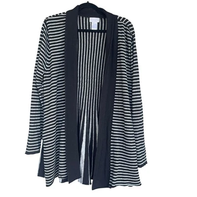 Suéter Soft Surroundings Mujer 1X Negro Blanco Rayas Frente Abierto Mezcla Angora Foto 1 de 4