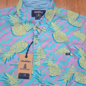 NWT Chubbies Shirt Men’s The Low Tide Pineapple Button Down Short Sleeve Size L - Picture 1 of 7