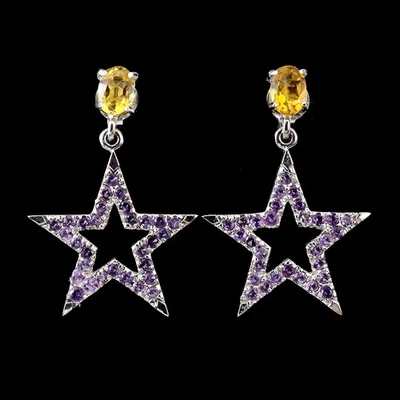 925 Sterling Silver Earrings Oval Citrine 7x5mm Amethyst Natural Gemstone Jewelr - Image 1 of 4