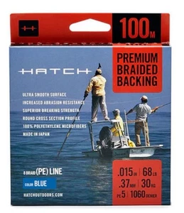 Hatch Premium Braided Backing Blue 68lb - 100 Meters Gel Spun Fly Line Backing - Picture 1 of 6