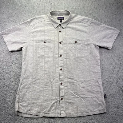 Camisa Patagonia Para Hombres XL Gris Paso Trasero Bolsillos Cáñamo Manga Corta Abotonada Foto 1 de 4
