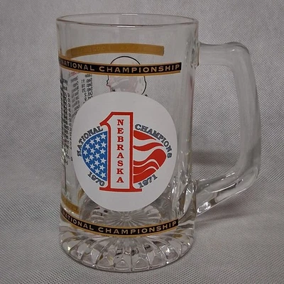 Nebraska Cornhuskers 1971 National Champions Beer Mug Clear Glass 5.5" Tall #15 - Image 1 of 4