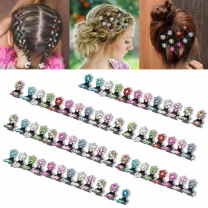12PCS Girl Crystal Flower Metal Hair Claws Rhinestone Mini Hair Claws Clip Clamp - Picture 1 of 35