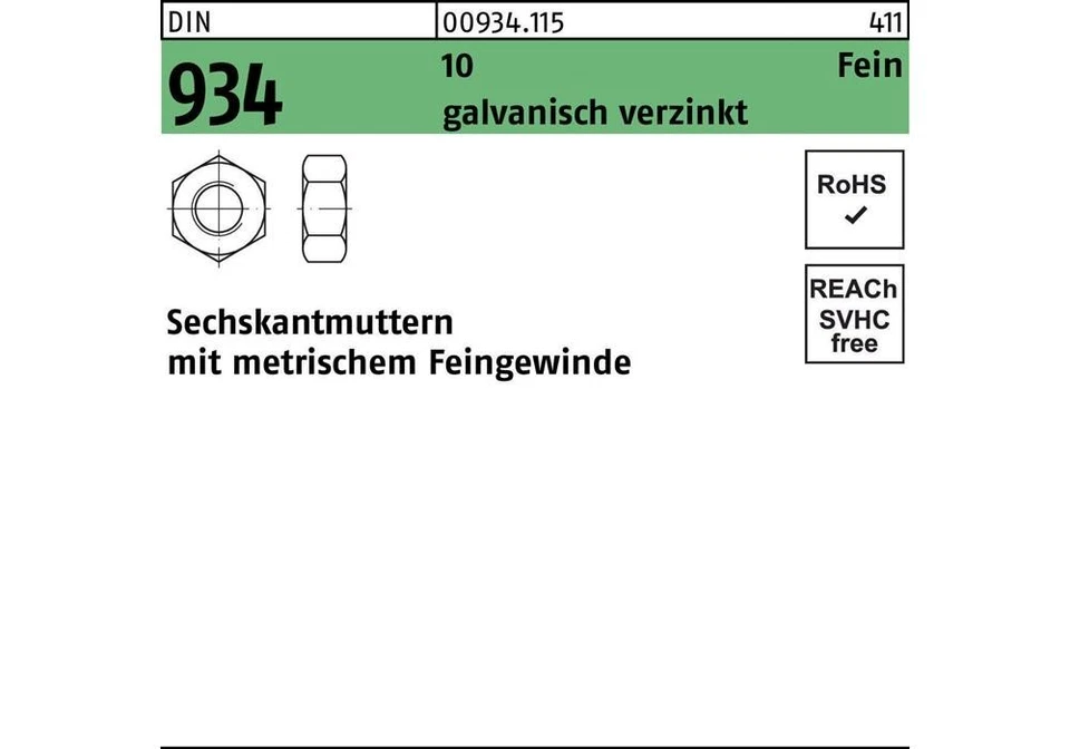 Reyher Sechskantmutter DIN 934 M 14 x 1,5 10 galvanisch verzinkt - Bild 1 von 1