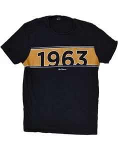BEN SHERMAN T-shirt uomo grafica top media blu navy cotone BQ37 - Foto 1 di 3