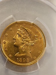 1893 Coronet head $5.00 gold coin - Picture 1 of 8
