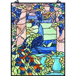 W10095 Peacock in Garden Tiffany Style Stained Glass Window Panel for Home De... - Picture 1 of 5
