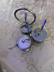 Vintage 3 Gewürzgläser aus Rauchglas mit Chromoberteilen & Behälter - Bild 1 von 2