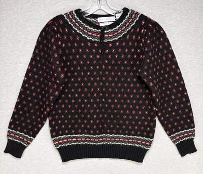 Suéter Fair Isle de Lana Northern Isles Para Mujer Mediano M Negro Rojo Cottagecore De Colección Foto 1 de 4