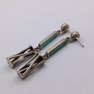 Vintage CECELIA & TONO Taxco, Mexiko Sterlingsilber gesprenkelte grüne Ohrringe. - Bild 1 von 20