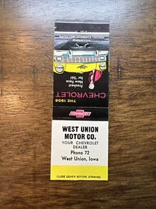 Iowa West Union Motor Advertise Matchbook CHEVROLET 1956 Auto Chevy  - Imagen 1 de 3
