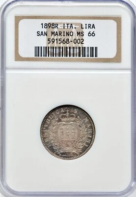 San Marino 1898-R 1 Lira NGC MS66 and Stunning! Top Pop - Image 1 of 4