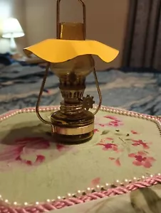Mini Oil Lamp Amber with Yellow Canopy Shade - Picture 1 of 4