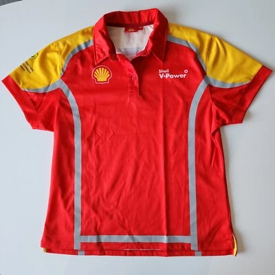 Shell V Power Shirt Ferrari Technical Partner Racing Women Large Red Yellow Logo - Image 1 of 4