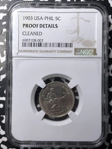 1903 U.S. Philippines 5 Centavos NGC Cleaned-Proof Details Lot#G9037 - Picture 1 of 3