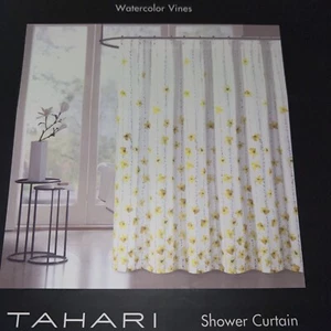 Tahari Home Watercolor Vines Fabric Shower Curtain White Yellow Gray 72” Floral - Picture 1 of 4