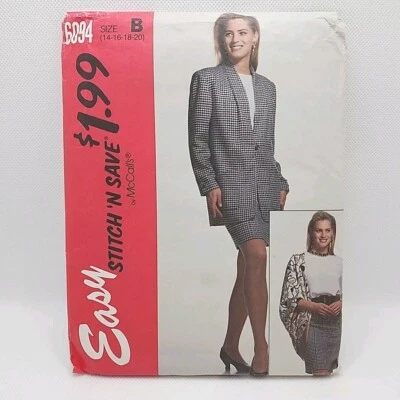 McCalls Stitch 'N Save 6094 Misses' Jacket Skirt Sewing Pattern Size 14-20 Uncut - Image 1 of 4