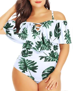 Women plus Size One Piece Swimsuits Tummy Control Ruffle off Shoulder Bathing Su - Picture 1 of 12