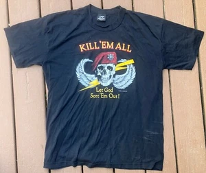 Vintage 1986 Airborne Kill' Em All Let God Sort' Em Out T-Shirt Size XL ROTHGO - Picture 1 of 4