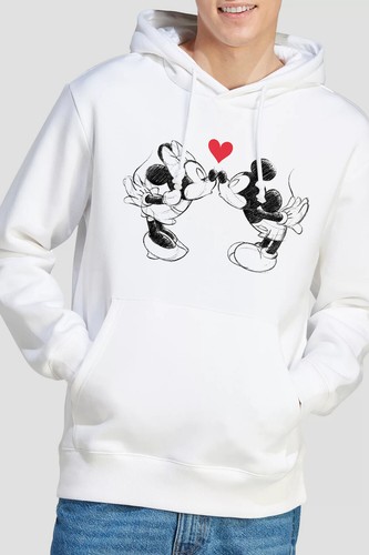 Felpa con cappuccio uomo Topolino e Minnie Sketch Kiss San Valentino S 2XL bianca