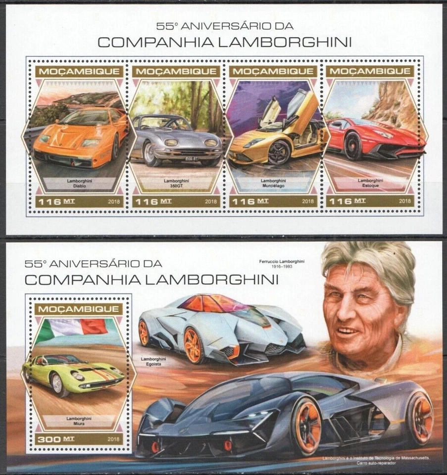 Lamborghini - Italian Producer - Mi. 9689-2+Bl1378  - Mozambique 2018 MNH** G115 - Image 1 of 1