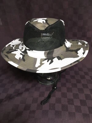 GRAY CAMO BOONIE HAT WITH SUMMER MESH W/BUCKET EAR FLAP W/NECK  HUNT FISH HIKE - Image 1 of 4