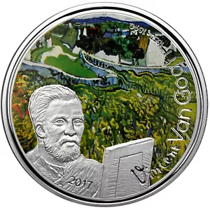 GABON 1000Fr 2017 Silver Plated Proof 'Van Gogh - Vineyards at Auvers , 1890' - Picture 1 of 2
