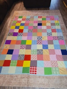Vintage Quilt Blanket Colorful 70s Squares No Backing - Picture 1 of 16