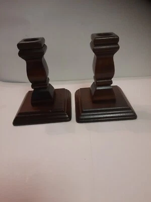 Pair "Three Mountaineers" 5” original Olde Pine wooden candle holder with tags - Image 1 of 4