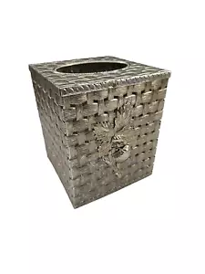 Vintage Hollywood Regency Style Square Tissue Box Cover Gold Metal Basket Weave - Picture 1 of 6