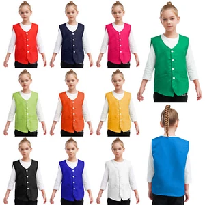 Unisex Kid Volunteer Activity Vest Button Up Waistcoat Uniform Sleeveless Jacket - Picture 1 of 119