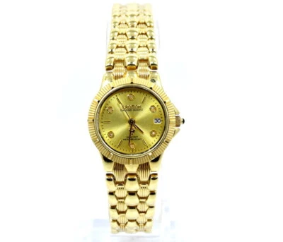 Hermoso reloj de cuarzo enchapado en oro amarillo de 23 quilates con esfera CROTON DIAMOND PARA DAMA Foto 1 de 4