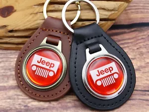 NEW RARE VINTAGE RED JEEP WRANGLER TRUCK CAR Leather Key Chain Ring Fob NOS 4X4 - Picture 1 of 7