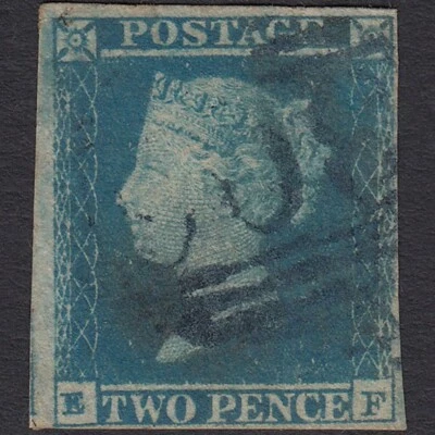 N45_28 GB QV 1841 2d BLUE PLATE 4 SG14-E1(2) EF FU 4 MARGINS BLUE CANCEL - Image 1 of 2