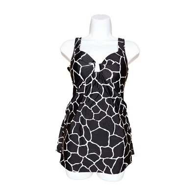 Vestido de natação Shore Shapes feminino com babado com fio 1 peça preto/branco tamanho 8 7405 - Imagem 1 de 2