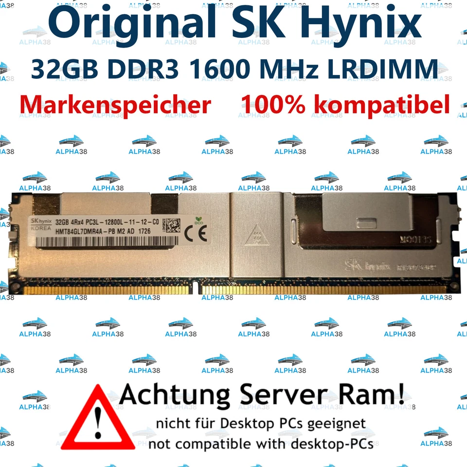 32 GB Lrdimm ECC DDR3-1600 HP HPE Proliant DL385p DL560 DL580 Gen8 G8 Server RAM - Bild 1 von 1