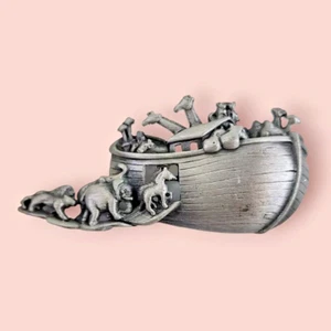Vintage Noah's Ark Brooch Pin Pewter Silver Toned Metal AJC Bible Christianity - Picture 1 of 4