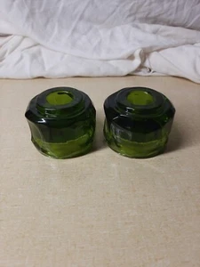 Fostoria Green Glacier Taper Candle Holders with Labels *READ* - Picture 1 of 6