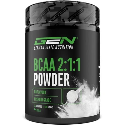 GERMAN ELITE NUTRITION BCAA 2:1 500g Pulver - Vegan ohne Zusätze + Dosierlöffel - Aminosäure - Anabol
