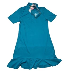 Tommy Bahama Golfkleid Damen klein blaugrün einfarbig viertelgroßer Reißverschluss UPF ausgestellt - Bild 1 von 6