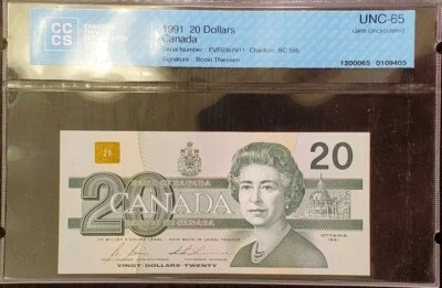 1991 $20 BC58b BONIN/THIESSEN #EVE0367911 CCCS GEM 65 Foto 1 de 2