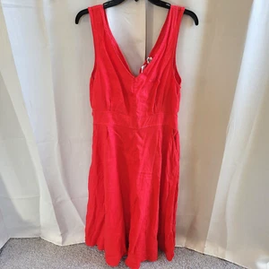 Joie Dress Size 14 Red 100% Linen Pockets Sleeveless Beachy V Neck Midi 17481 - Picture 1 of 13