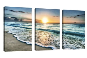 Canvas Wall Art Beach Sunset Ocean Waves Wall Decor 3 Pieces X 16" X 24" Mode... - Picture 1 of 6