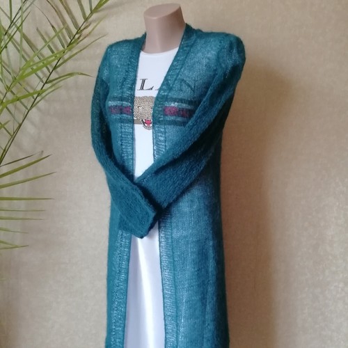 OFF WHITE Cardigan lungo lavorato a maglia mohair cappotto leggero aria sottile giacca estiva maglione morbido accogliente