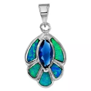 1CT Treated Sapphire & Australian Opal Inlay 925 Sterling Silver Pendant GA9 - Picture 1 of 1