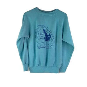 Vintage Women's Large Blue Blast From The Past Long Sleeve Crew Neck Sweatshirt - Picture 1 of 8