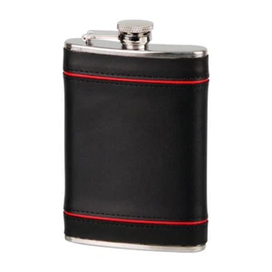 Hauser Flachmann 240 ml aus Edelstahl, Lederoptik schwarz / rot - Bild 1 von 1