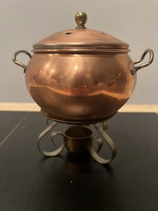 Vintage Kupfer Fonduetopf mit Messingständer und Kupfertopf, Retro - Bild 1 von 10